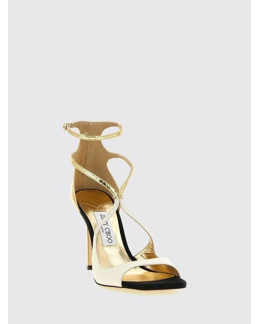 Jimmy Choo White Azia Python-Print Leather Sandals With High Heels And Crystals