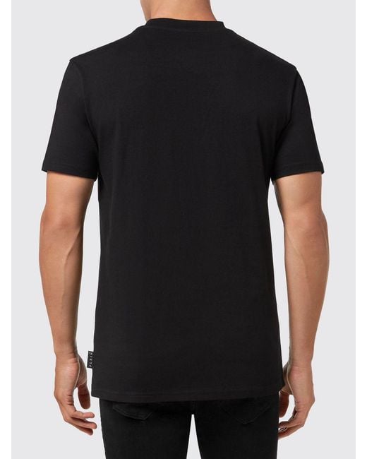 Philipp Plein Black Cotton T-Shirt With Contrasting Back Skull And Logo Print for men