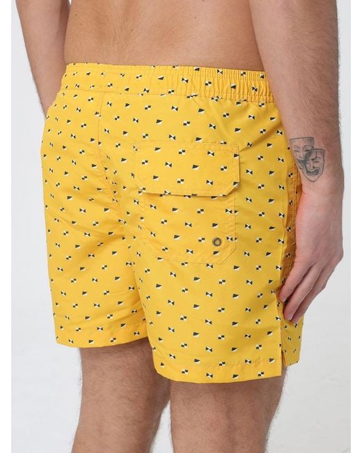 Brooksfield Yellow Printed Technical Fabric Swim Trunks for men