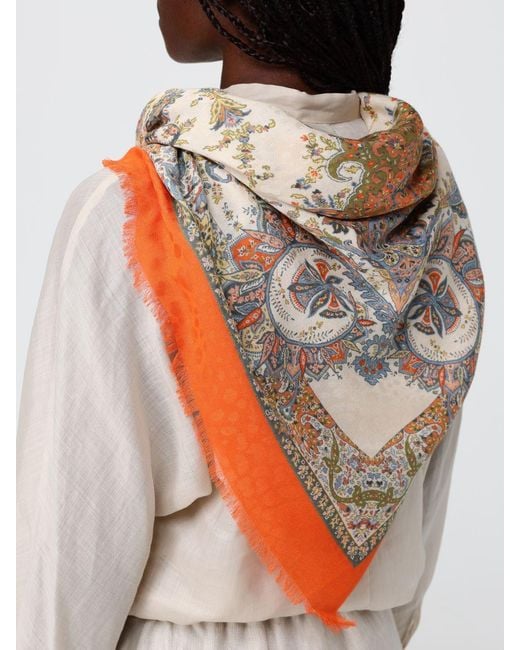 Etro Orange Paisley Print Cotton Blend Foulard