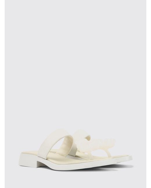 Camper White Dana Leather And Silicone Sandals