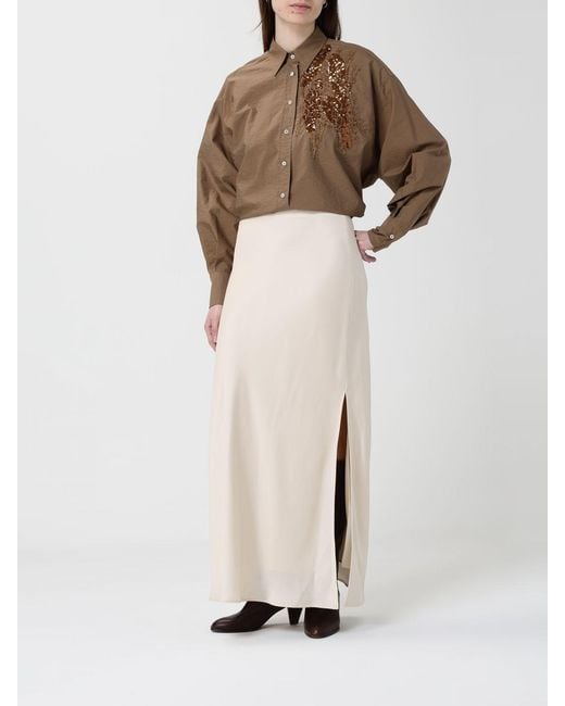 Brunello Cucinelli White Long Satin Skirt