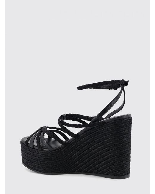 Jimmy Choo Black Nyra 100 Leather And Raffia Wedge Sandals