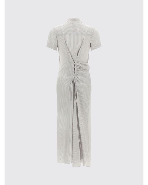 McQueen White Midi Silk Chemisier Dress With Short Sleeves And A Slim Fit