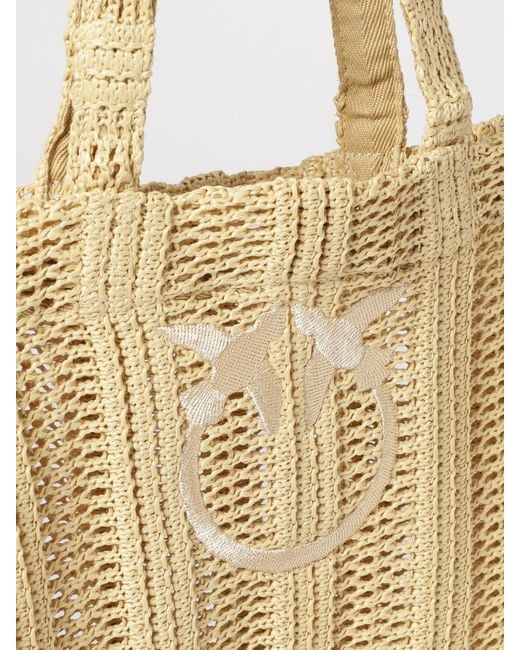 Pinko Natural Easy Tote Crocheted Raffia Bag
