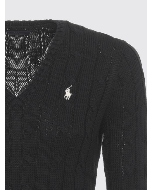 Ralph Lauren Black Cotton V-Neck Sweater With Traces