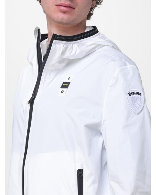 Blauer White Hooded Polyester Windbreaker for men