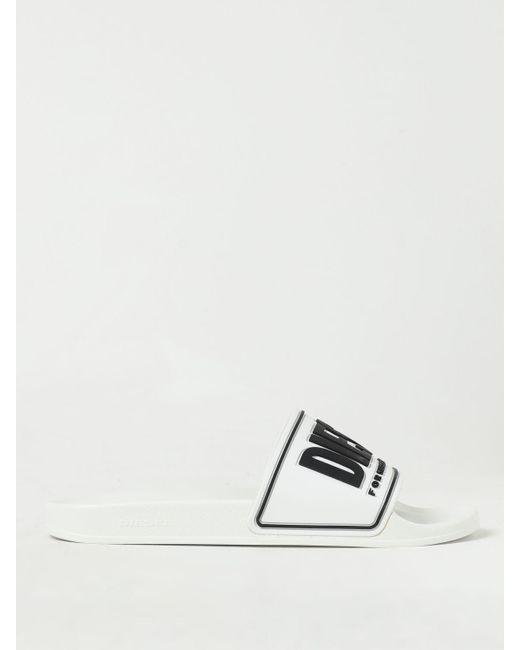 Sliders in gomma con logo di DIESEL in White da Uomo