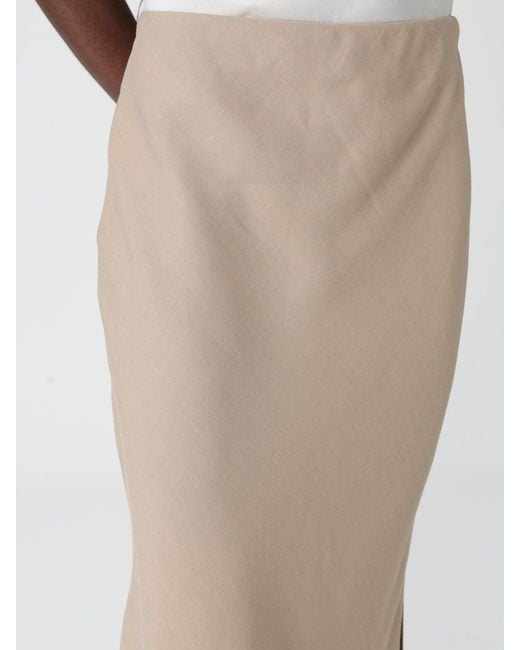 Brunello Cucinelli Natural Long Linen Skirt With Slits