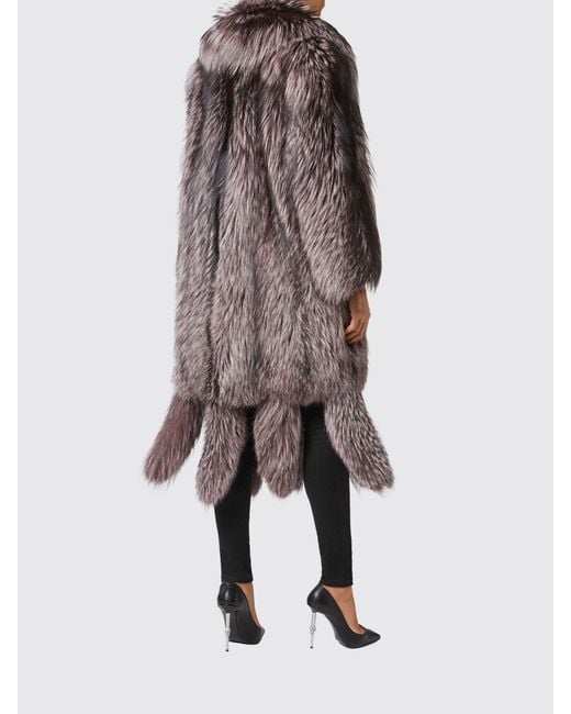 Philipp Plein Pink Shawl Collar Fox Fur Coat With Fringes