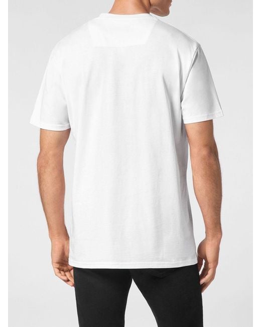 Philipp Plein White Cotton T-Shirt With Skull Print And Hexagon Logo for men