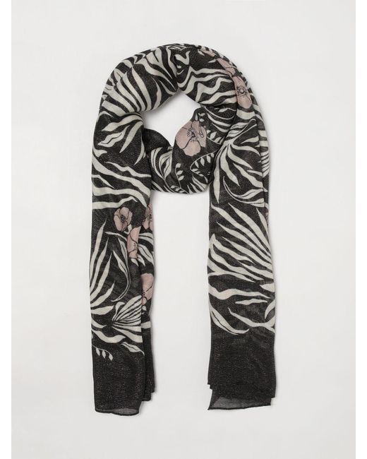 Liu Jo Black Viscose Blend Stole With Floral Motif