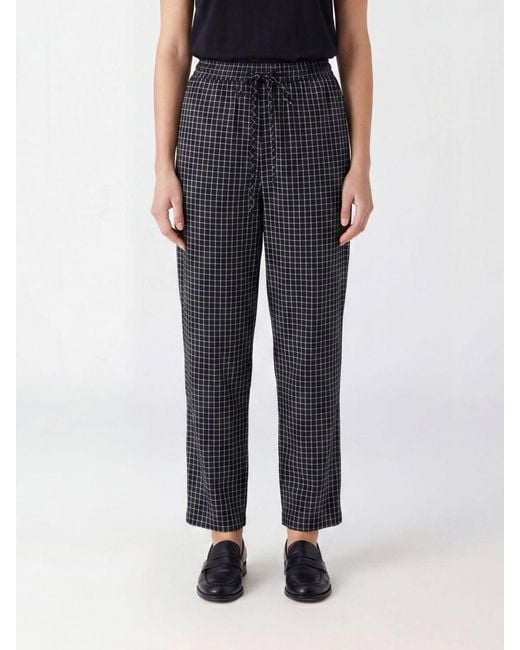 DUNST Black Straight Leg Check Trousers