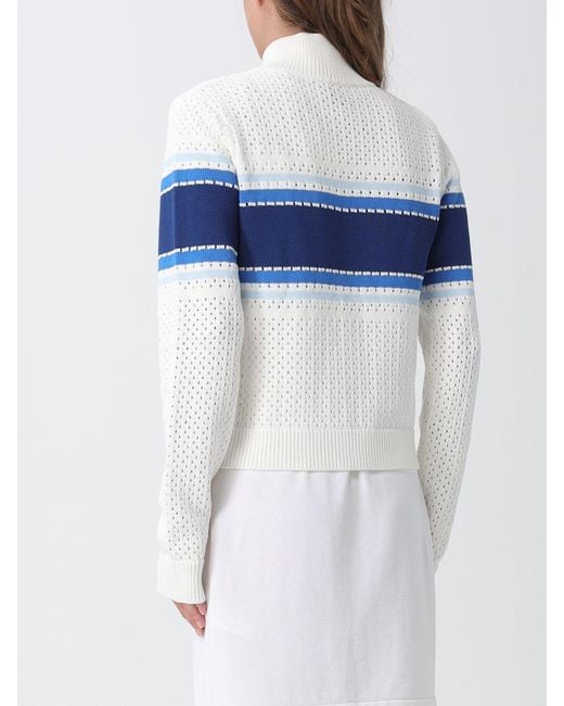 Casablanca Blue Striped Perforated Knit Zip-Up Sweatshirt With High Neck