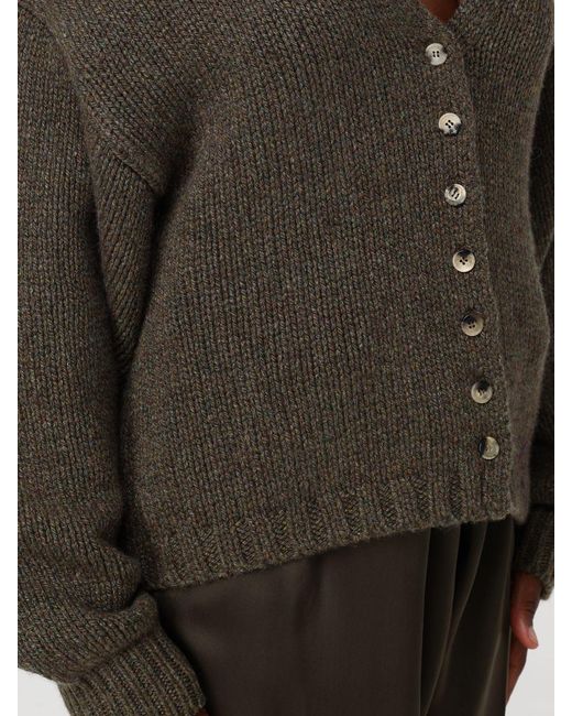 Khaite Green Deep V-Neck Pure Cashmere Cardigan