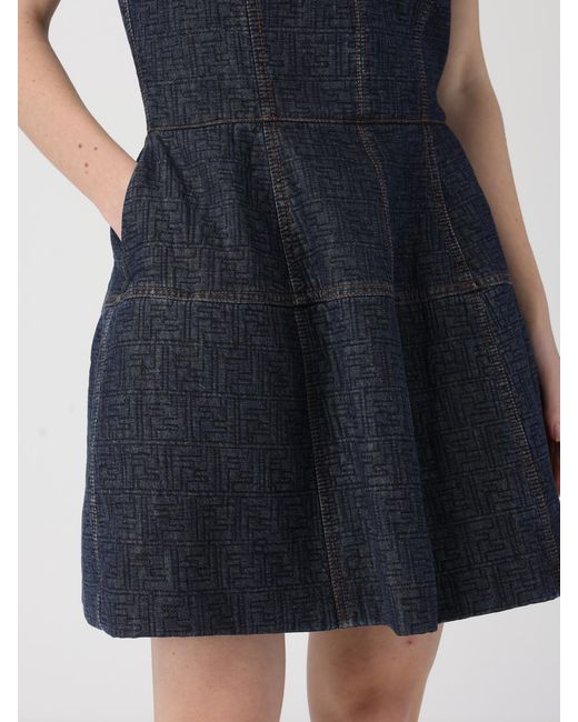 Fendi Blue Denim Dress With Ff Motif