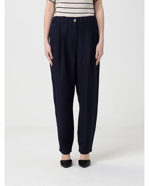 Brunello Cucinelli Blue Slim Fit Linen Blend Trousers