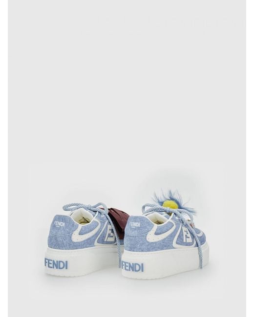 Fendi Blue Match Cotton Denim Sneakers With Charms