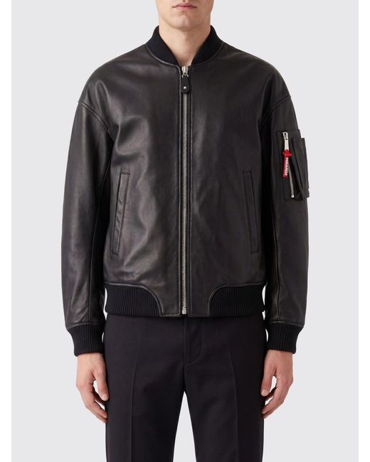 DSquared² Black Smooth Leather Bomber Jacket With Dropped Shoulders for men