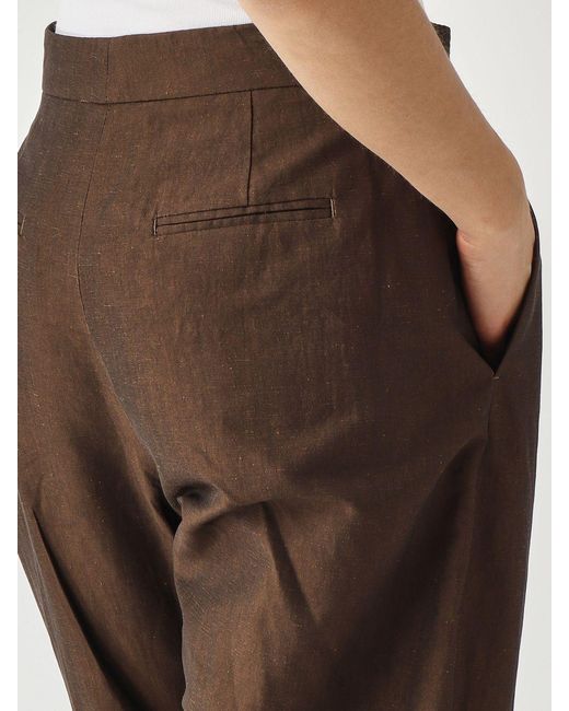 PT Torino Brown Cropped Fit Cotton And Linen Trousers