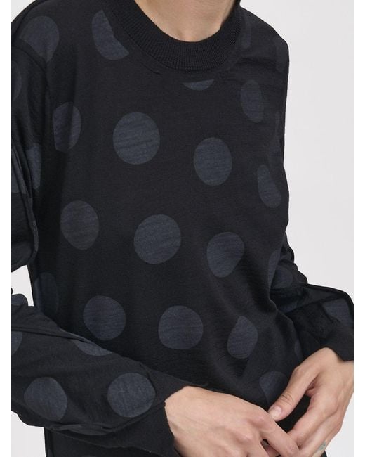 Junya Watanabe Black Polka-Dot Pure Wool Crewneck Jumper With Asymmetric Hem