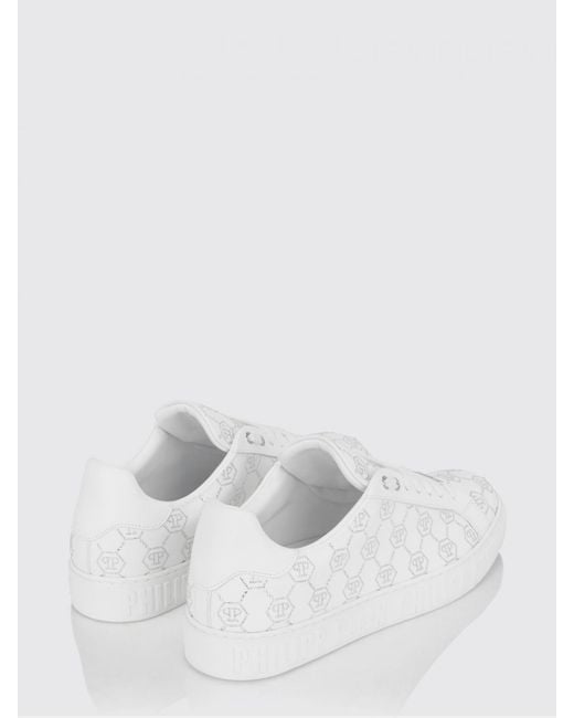 Philipp Plein White Carson Leather Sneakers With Rhinestone Hexagon for men