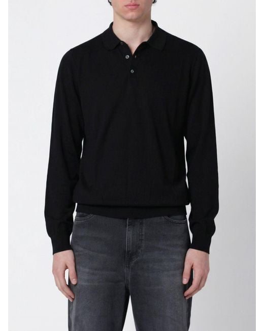 Drumohr Black Cotton Knit Polo Shirt for men