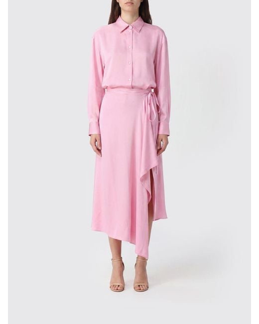 Vestido Camisero Midi Asimétrico En Mezcla De Viscosa MSGM de color Pink