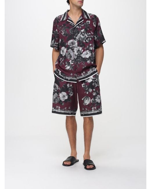 Dolce & Gabbana Red Dolce &Amp Gabbana Silk Shorts With Floral Print for men