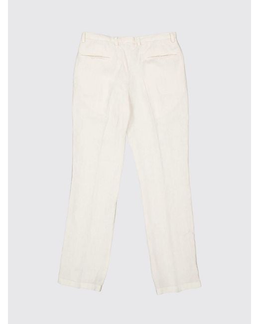 Boglioli White Slim Fit Linen Tailored Trousers With Belt Loops for men