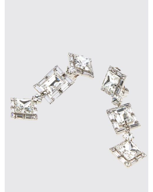 Alessandra Rich White Brass Earrings With Set Rhinestones