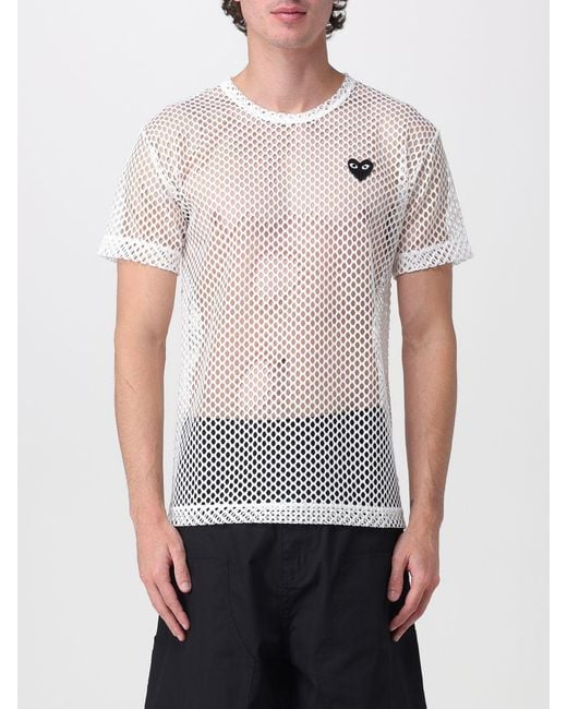COMME DES GARÇONS PLAY White Comme Des GarÇ Ons Play Mesh Nylon T-Shirt With Embroidered Logo for men