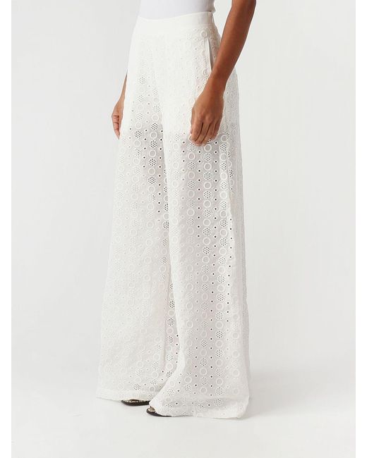 Pinko White Cotton Flared Trousers