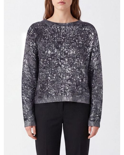 Avant Toi Blue Cashmere And Silk Crewneck Jumper Embellished With Sequin Embroidery