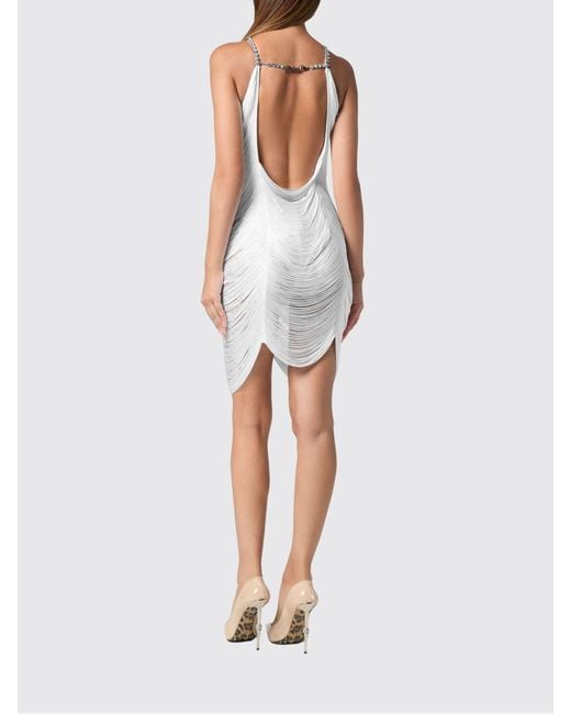 Philipp Plein White Mini Dress With Fringes