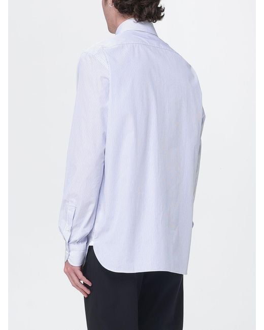 Luigi Borrelli Napoli White Striped Cotton Shirt for men