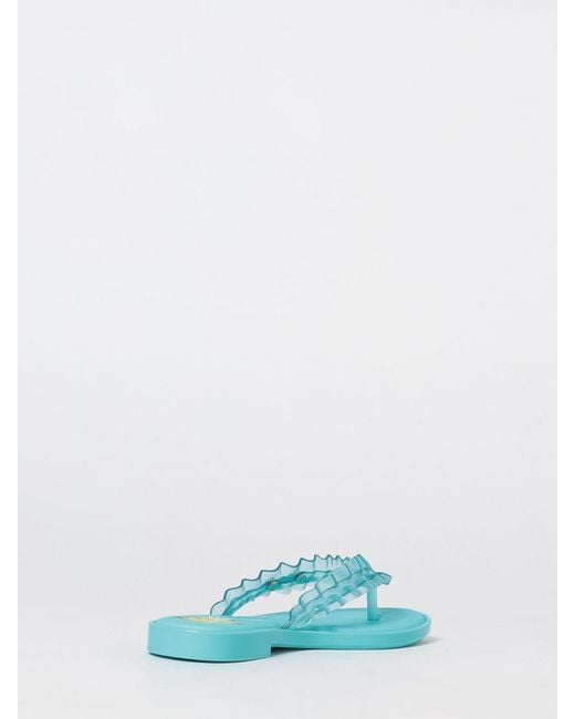 Melissa X Ganni Blue Ruched Pvc Thong Sandals With Low Heel