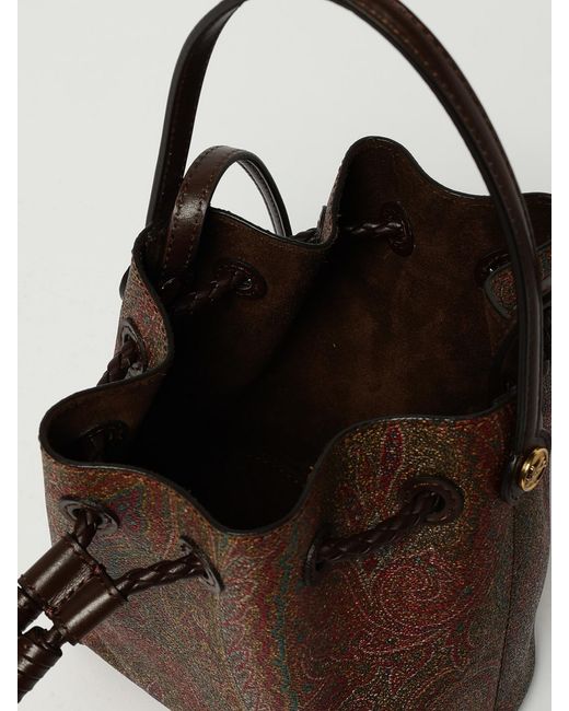 Etro Brown Paisley Coated Cotton Bucket Bag