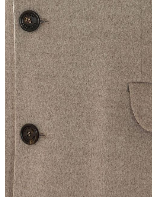 Brunello Cucinelli Natural Single-Breasted Pure Cashmere Coat With Notch Lapels for men