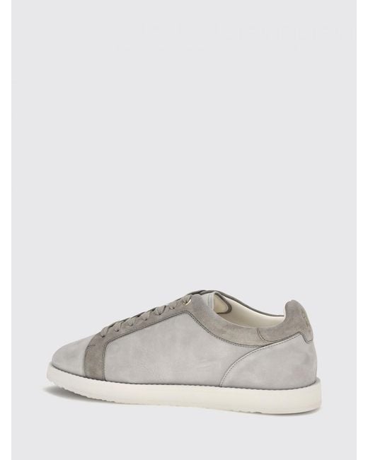 Brunello Cucinelli White Low Top Leather And Suede Sneakers With Printed Logo for men