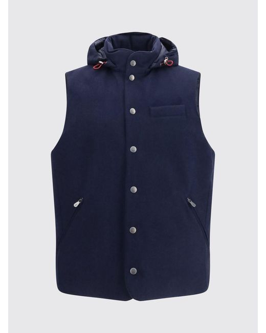 Brunello Cucinelli Blue Padded Wool Vest With Detachable Hood for men