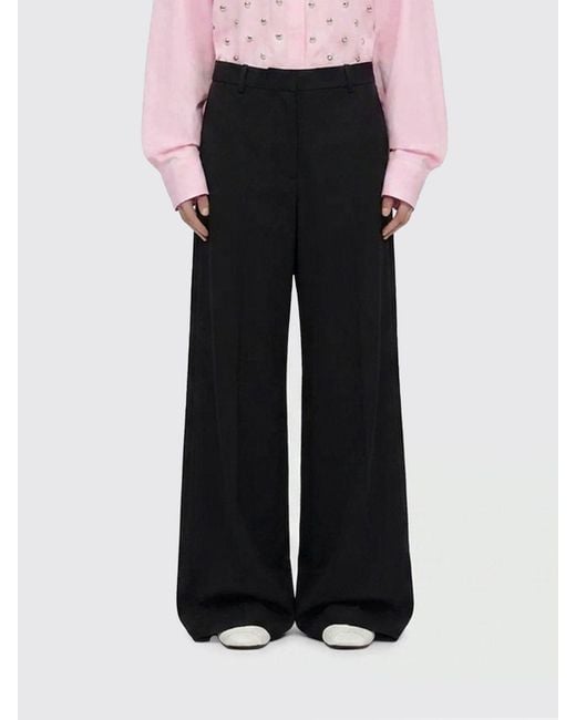 MSGM Black Wide Leg Cotton Poplin Trousers With Mid-Rise Waist