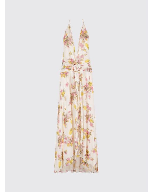 Blumarine Natural Long Georgette Dress With Floral Print