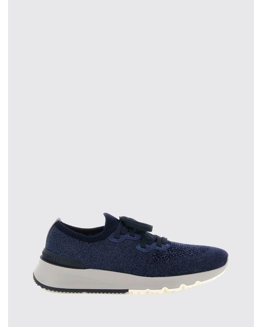 Brunello Cucinelli Blue Cotton Knit Low Top Sneakers With Elasticized Ankle for men