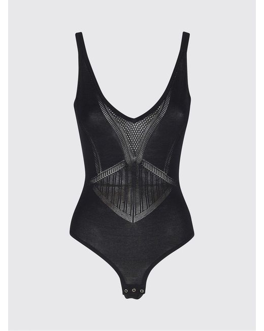 Elisabetta Franchi Black Perforated Knit Bodysuit Top