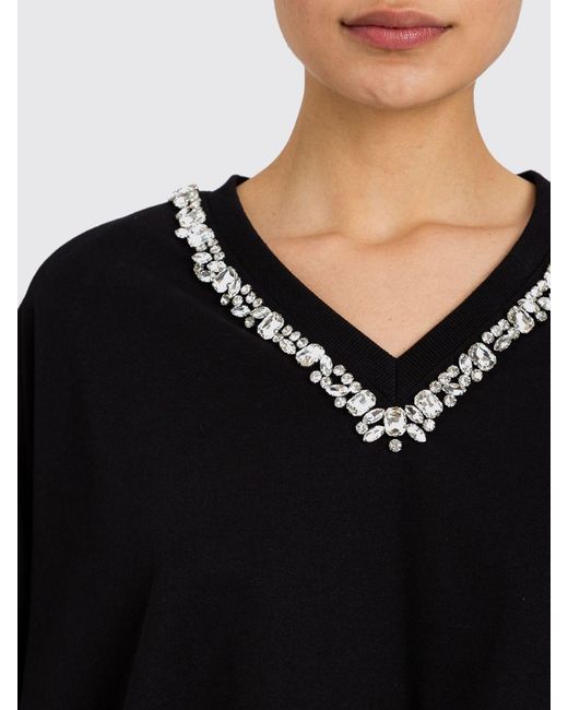 Twinset Blue Cotton Blend Sweatshirt With Rhinestones