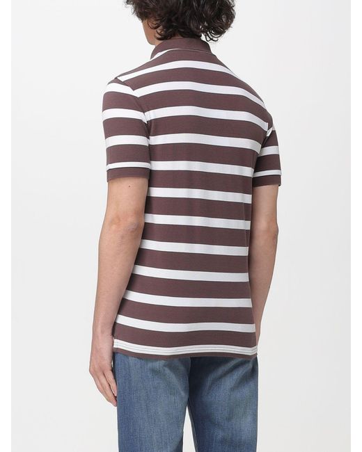 Sun 68 Red Striped Cotton Polo Shirt With Logo for men