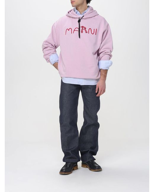 Marni Pink Cotton Hoodie With Logo for men