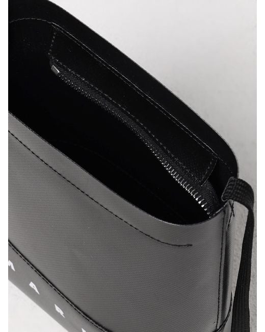 Marni Black Tarpaulin Canvas Bag With Logo Print for men