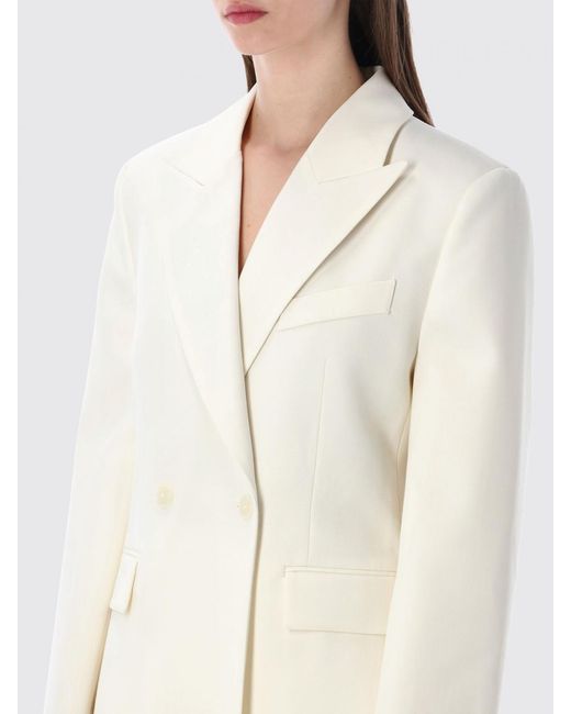 Anine Bing Natural Double-Breasted Wool Blend Blazer